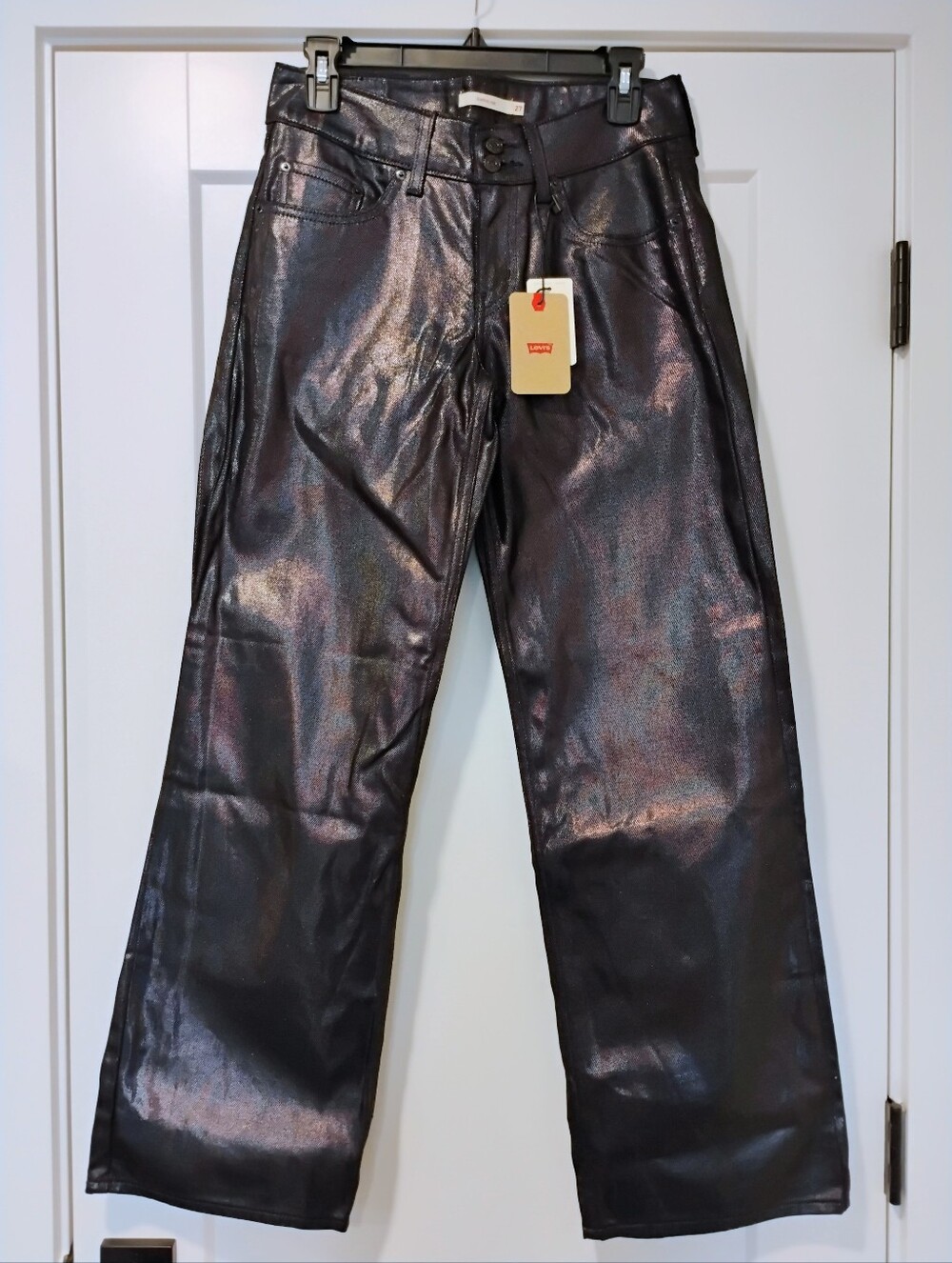 NWT 27 4 Levi's Superlow Holographic Dark Blue Straight Leg Denim Jeans NEW